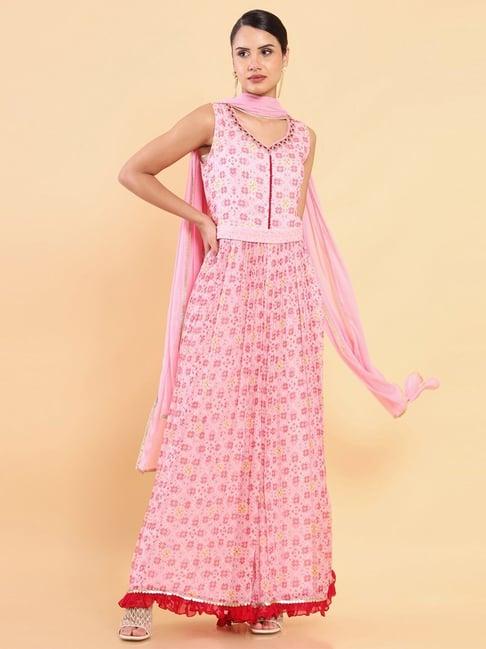 soch pink printed jumpsuit with dupatta