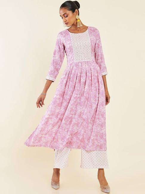 soch pink printed kurta & palazzo set