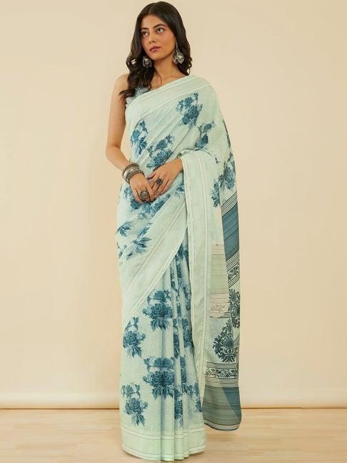 soch powder blue floral print saree with unstitched blouse