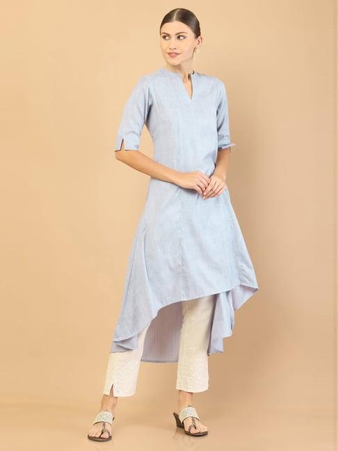 soch powder blue high low kurta