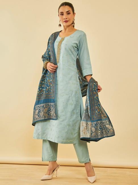 soch powder blue silk blend embroidered suit set with zardosi work