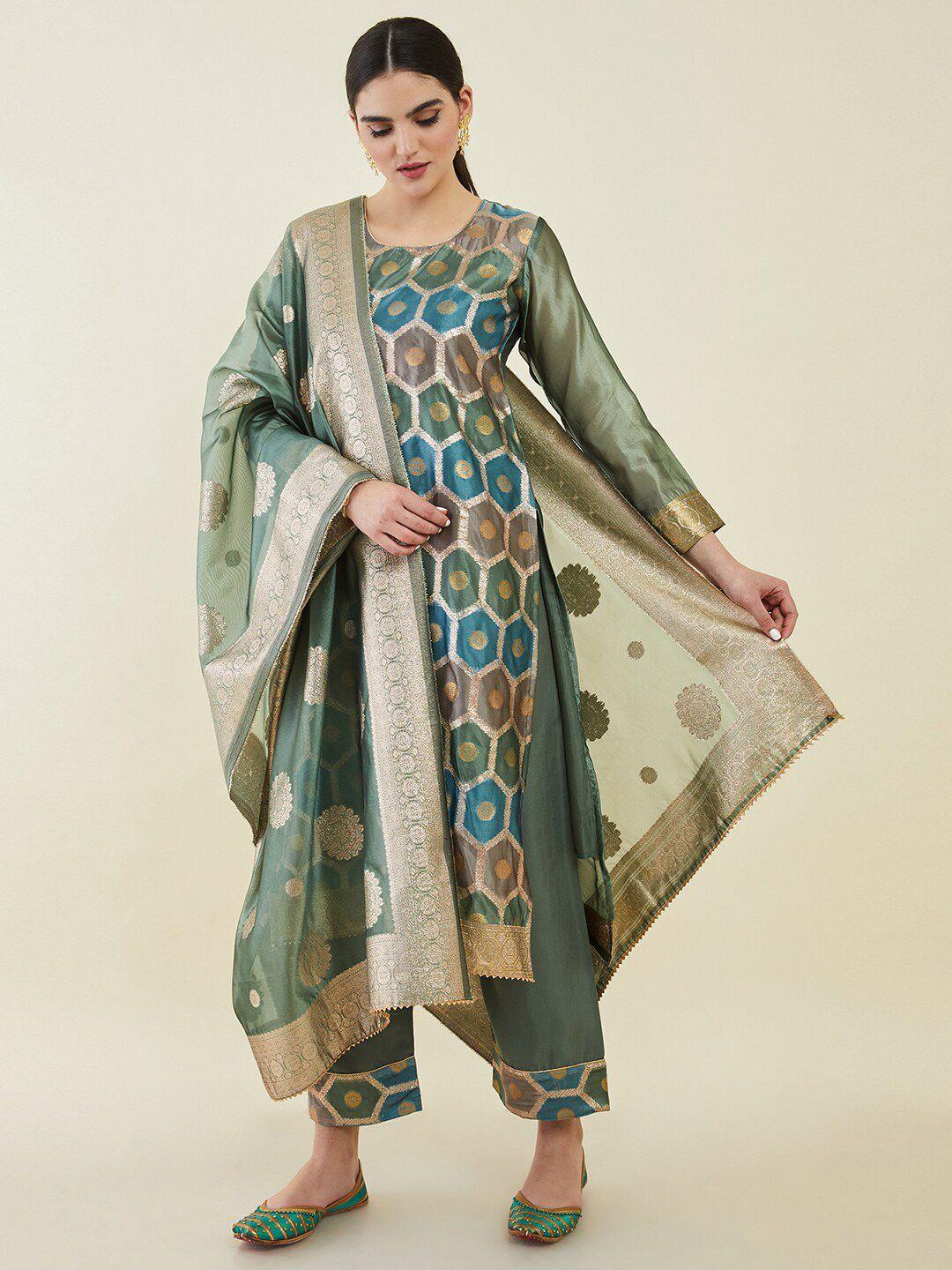 soch printed pure silk unstitched dress material