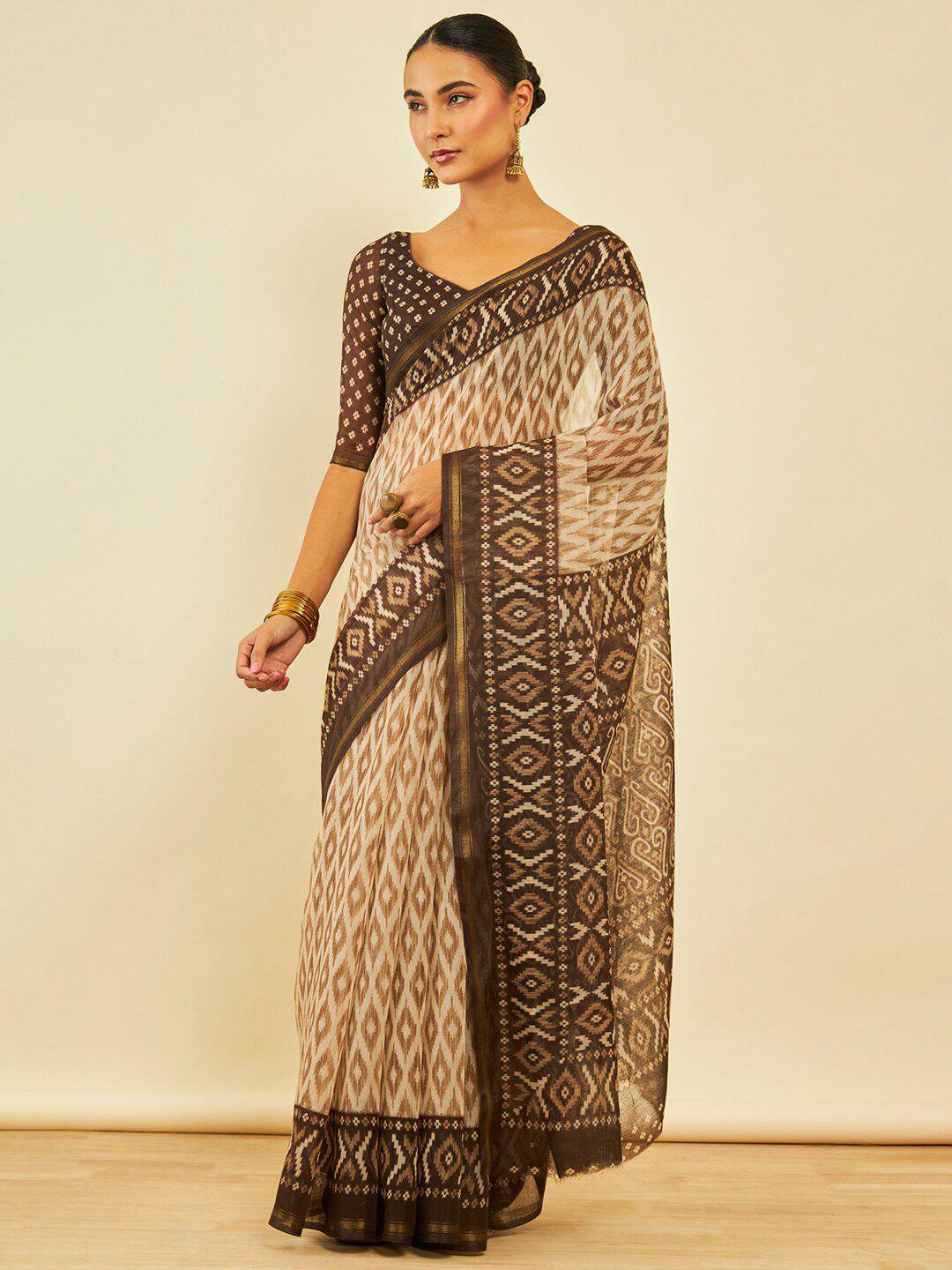 soch printed zari chanderi ikat saree