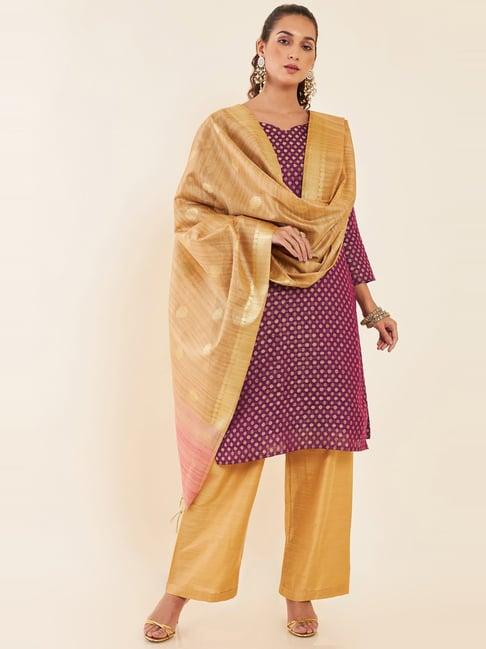 soch purple & golden woven pattern unstitched dress material