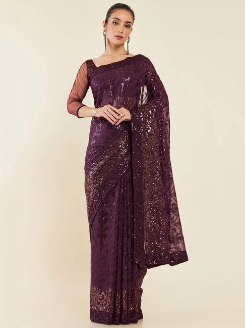 soch purple embellished georgette saree with blouse