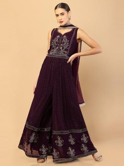 soch purple embellished jumpsuit with dupatta