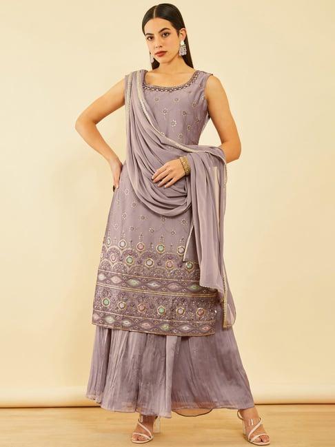 soch purple embellished kurta palazzo set with dupatta