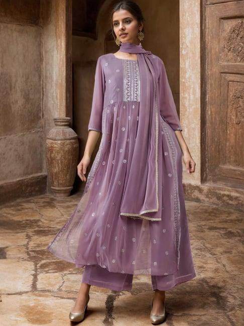 soch purple embellished kurta palazzo set with dupatta