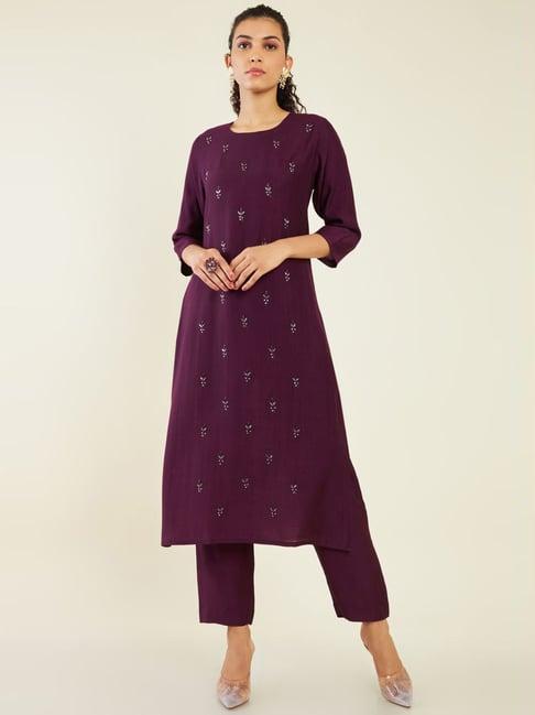 soch purple embellished kurta pant set