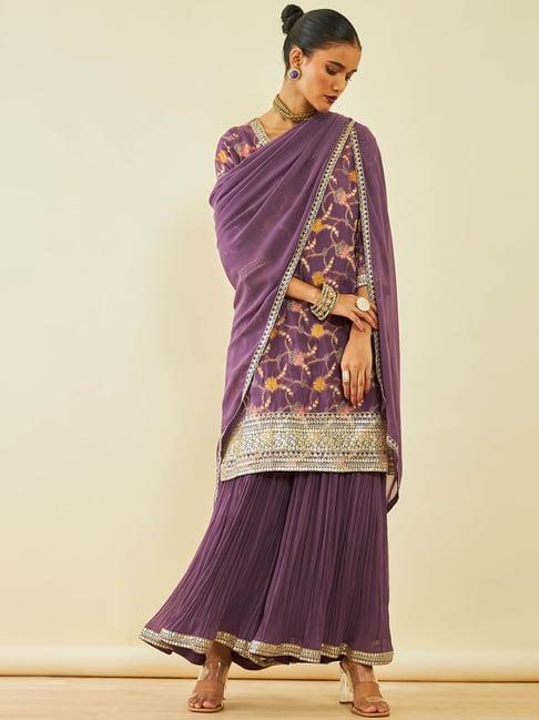 soch purple embellished kurta sharara set with dupatta