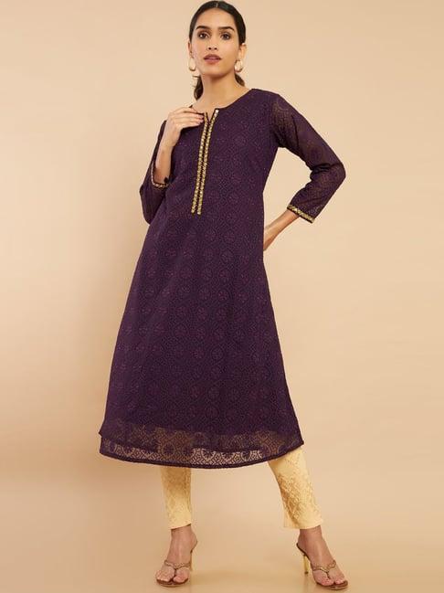 soch purple embroidered a line kurta