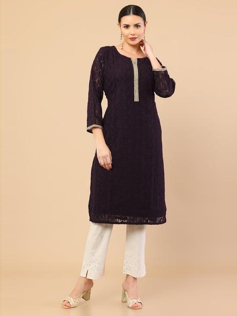 soch purple embroidered straight kurta