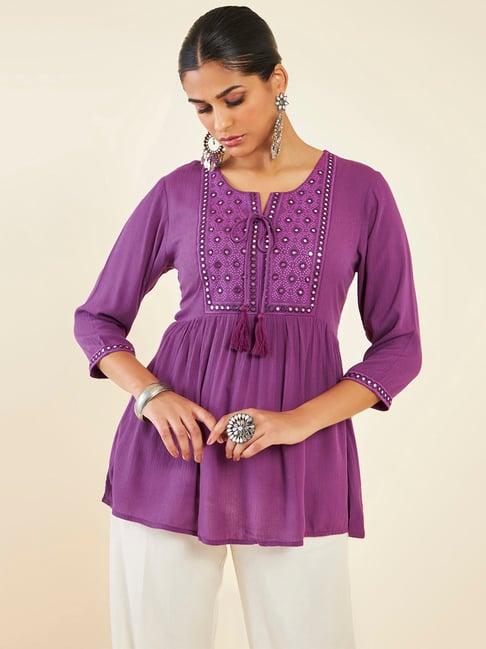 soch purple embroidered tunic