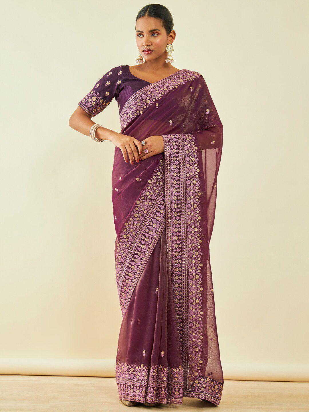soch purple floral embroidered saree