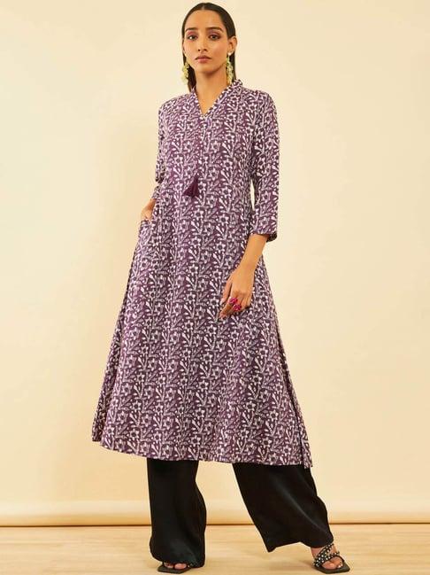 soch purple floral print a line kurta