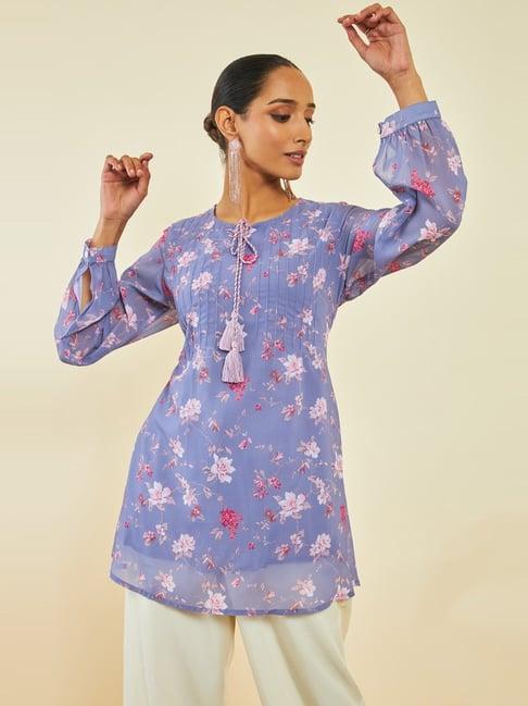 soch purple floral print tunic