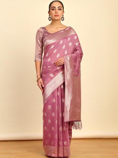 soch purple silk woven saree with unstitched blouse