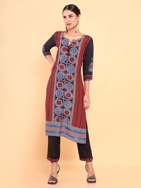 soch red & brown printed kurta pant set