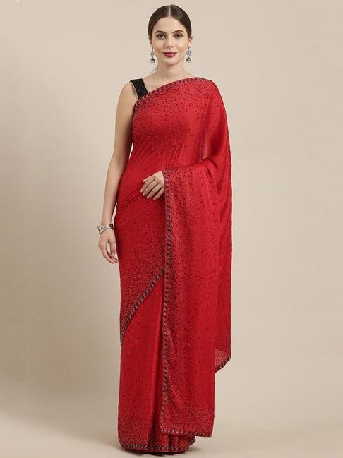 soch red embellished sarees with blouse