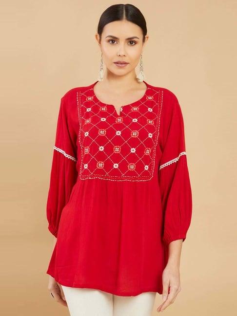 soch red embroidered tunic