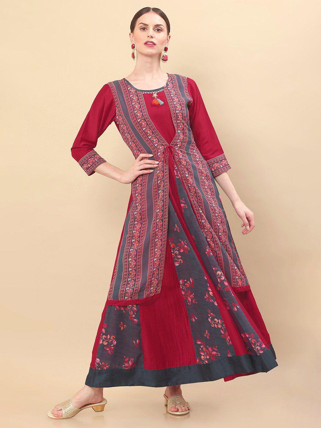 soch red ethnic motifs georgette ethnic maxi dress