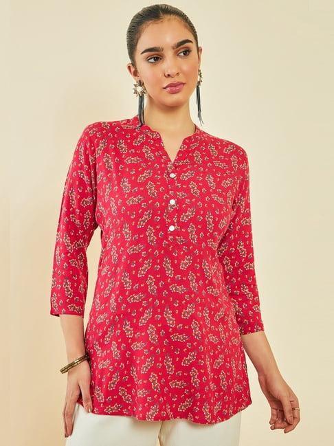 soch red floral print tunic