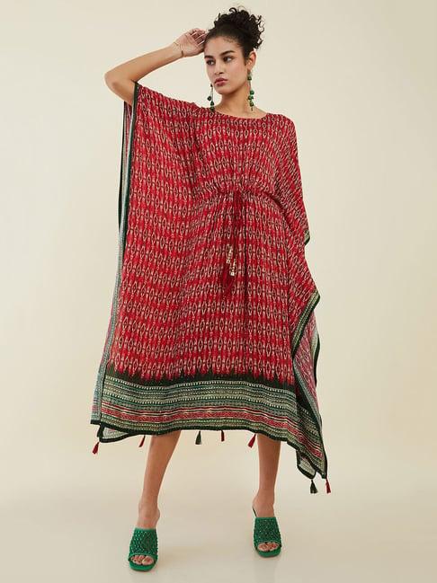 soch red printed high-low kaftan dress