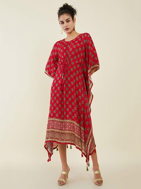 soch red printed high-low kaftan dress