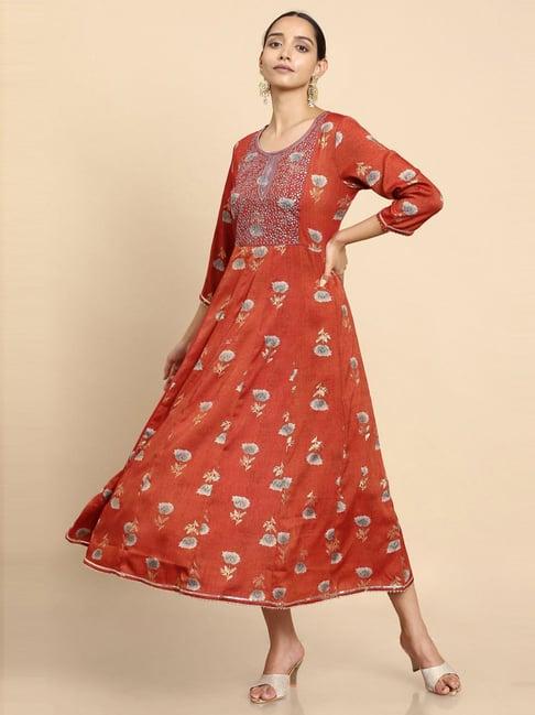 soch rust embroidered anarkali kurta