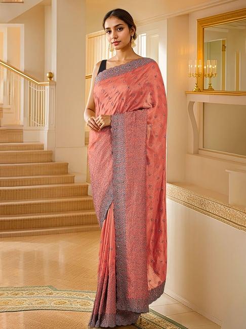 soch rust zari work saree with unstitched blouse