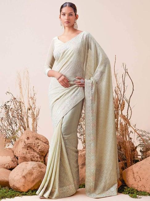 soch sap green embellished saree with unstitched blouse