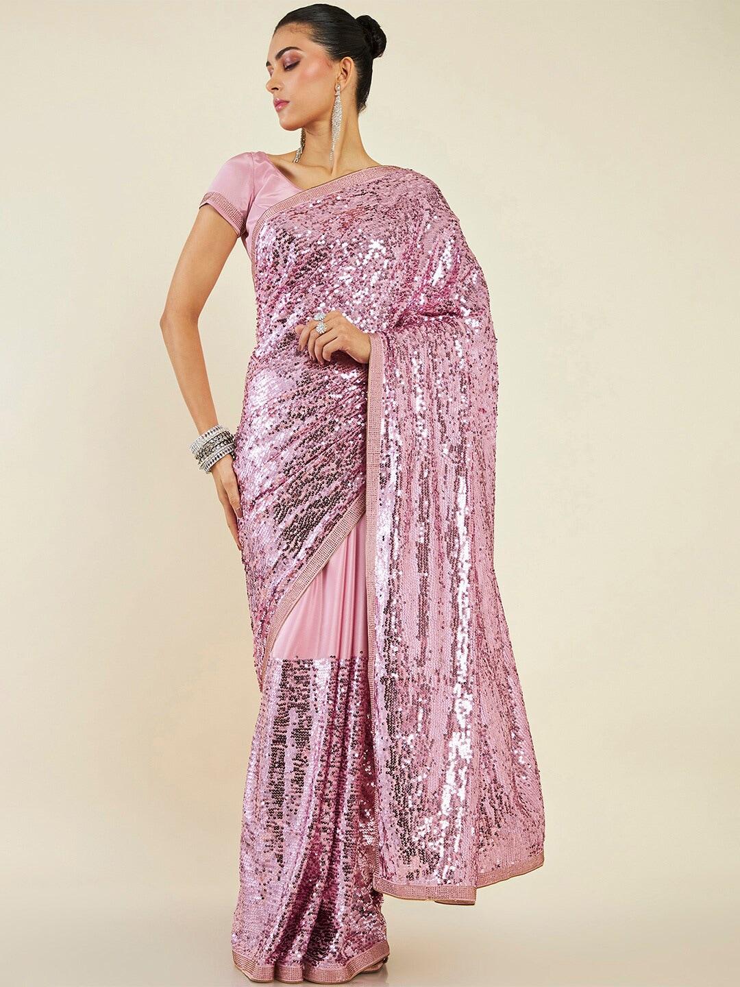 soch sequinned embellished pure crepe saree