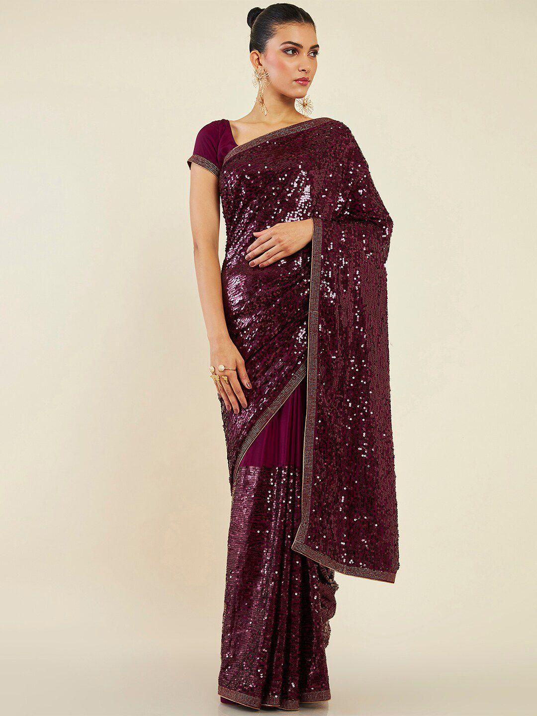 soch sequinned pure crepe saree