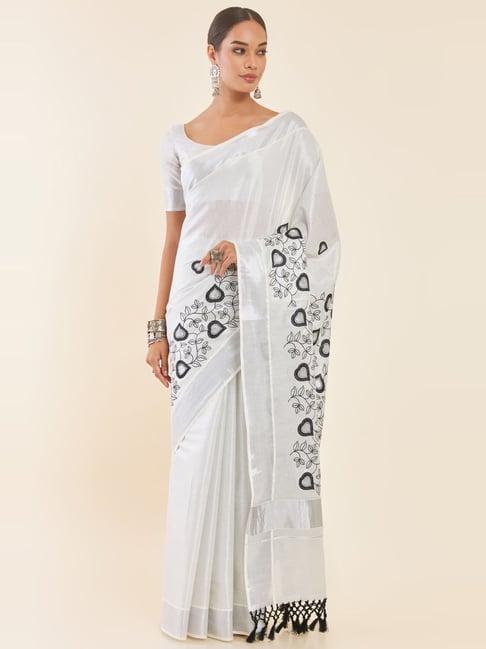 soch silver cotton woven saree with unstitched blouse