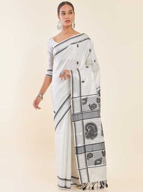 soch silver cotton woven saree with unstitched blouse