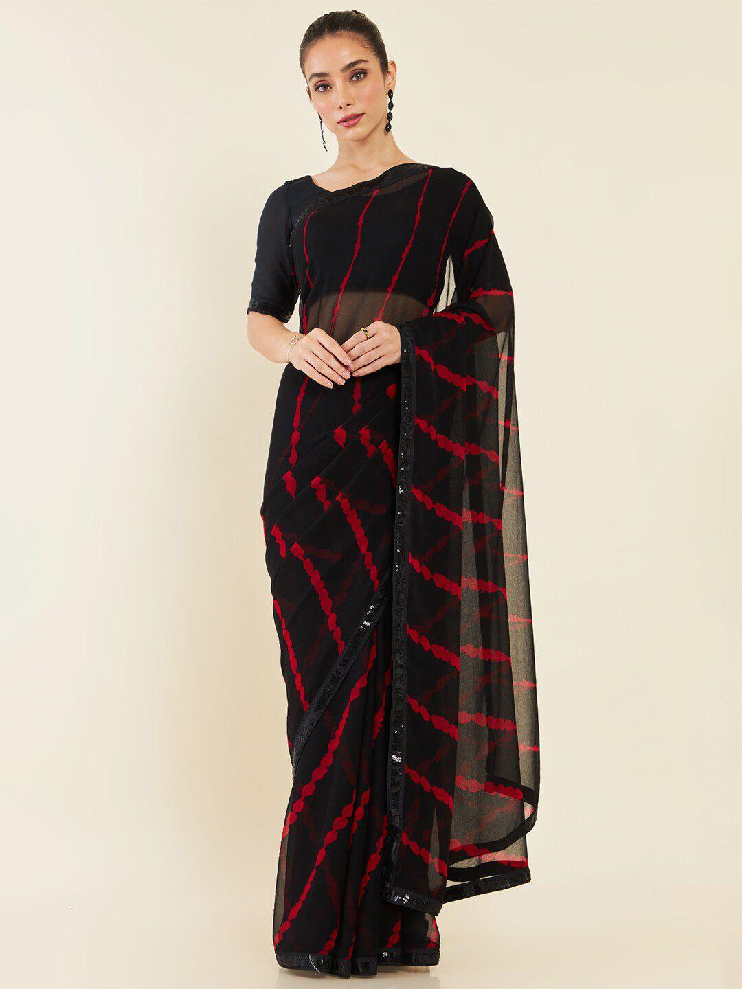 soch striped embellished saree