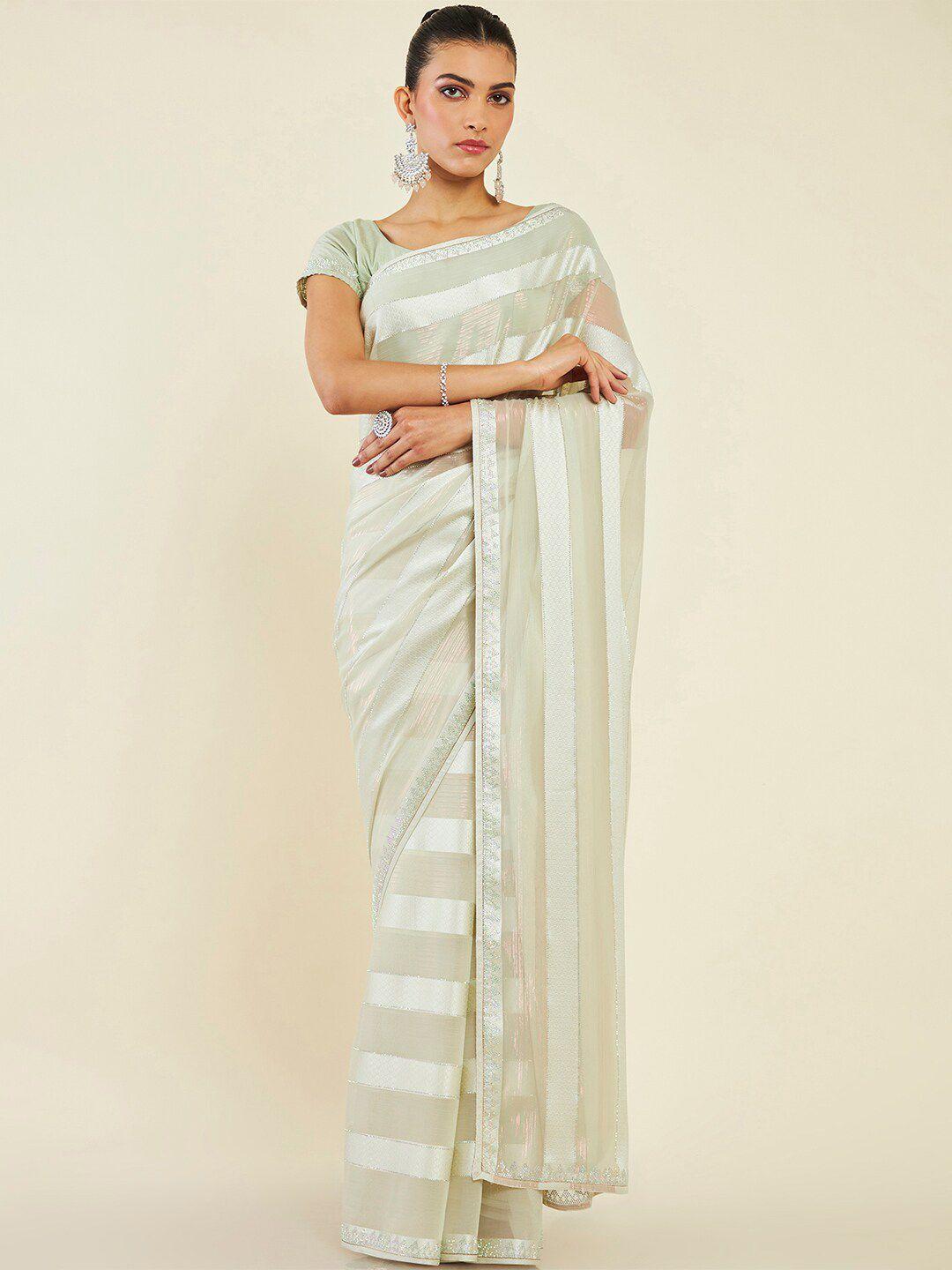 soch striped embellished zari pure georgette saree