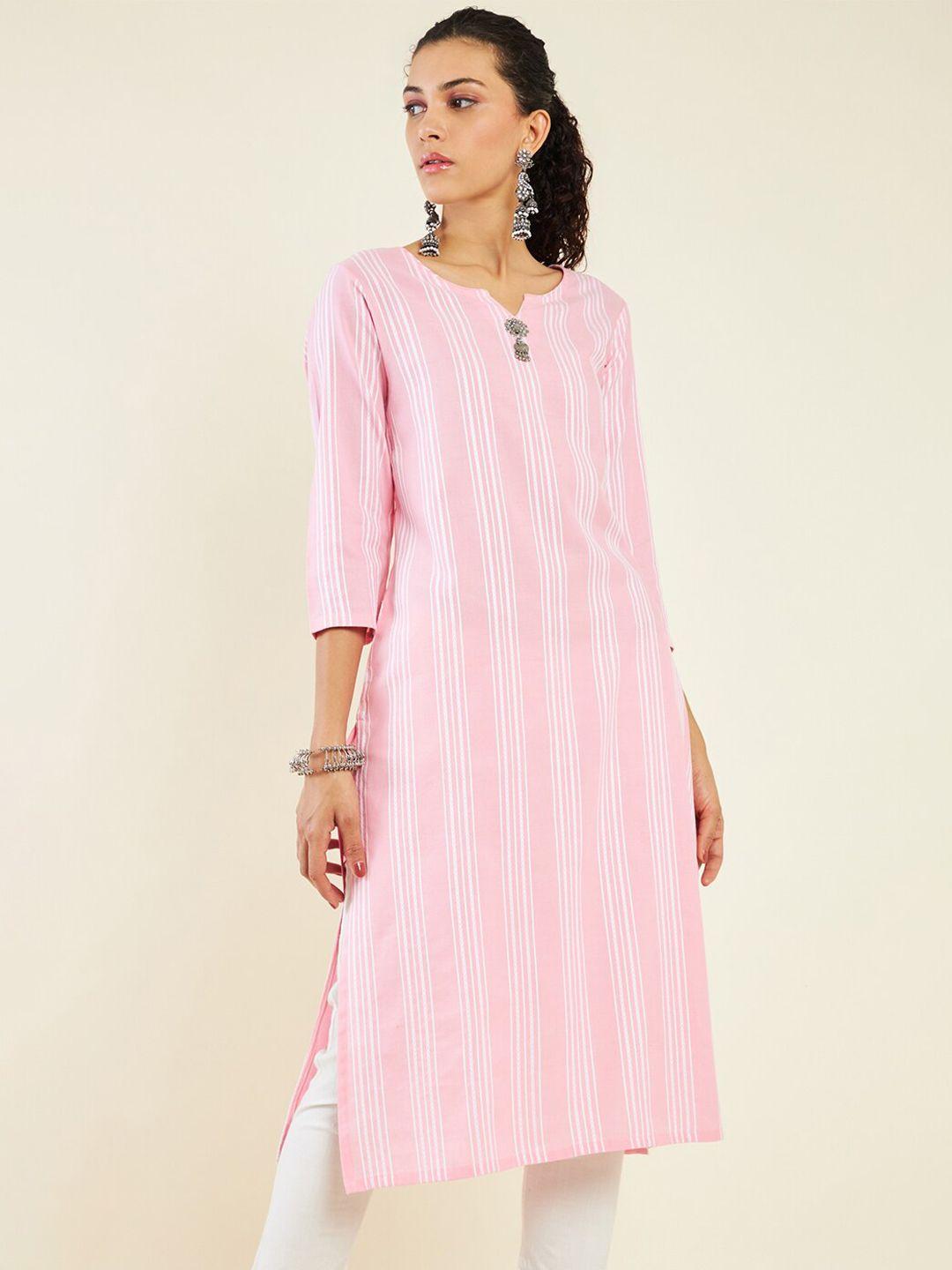 soch striped notch neck cotton straight kurta