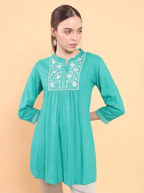 soch teal green embroidered tunic