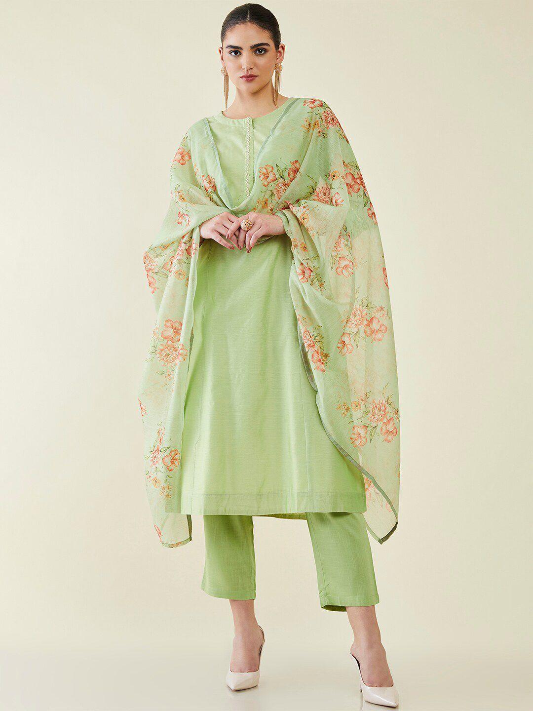 soch thread work kurta with trousers & dupatta