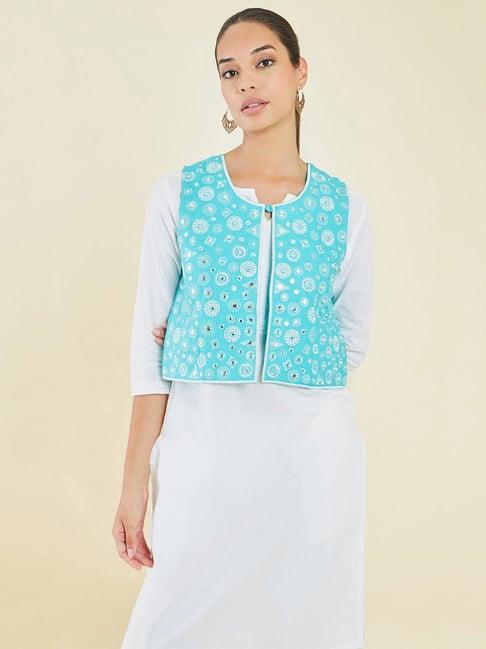 soch turquoise embroidered ethnic jacket