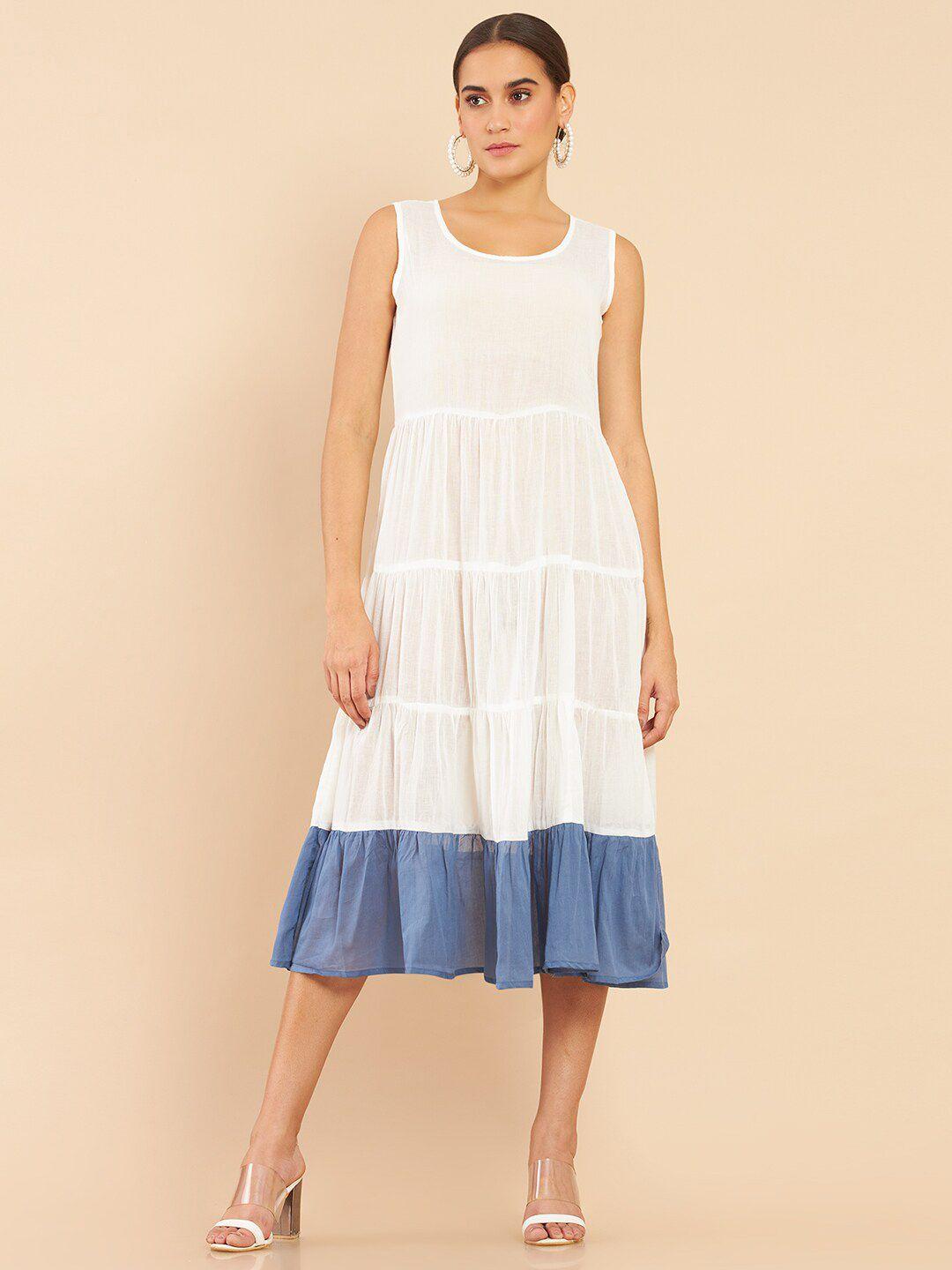 soch white & blue embroidered midi dress