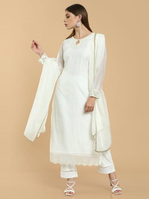 soch white embroidered kurta pant set with dupatta