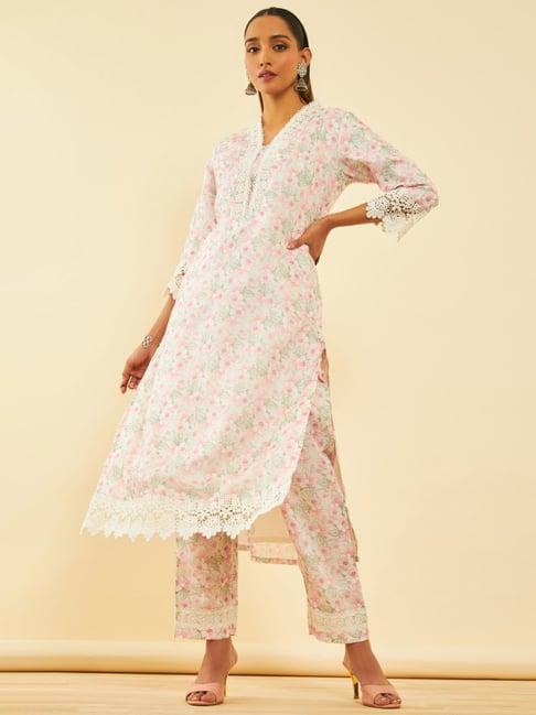 soch white floral print kurta pant set