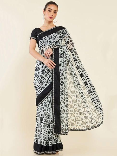 soch white printed georgette saree with blouse