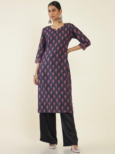 soch wine floral print straight kurta