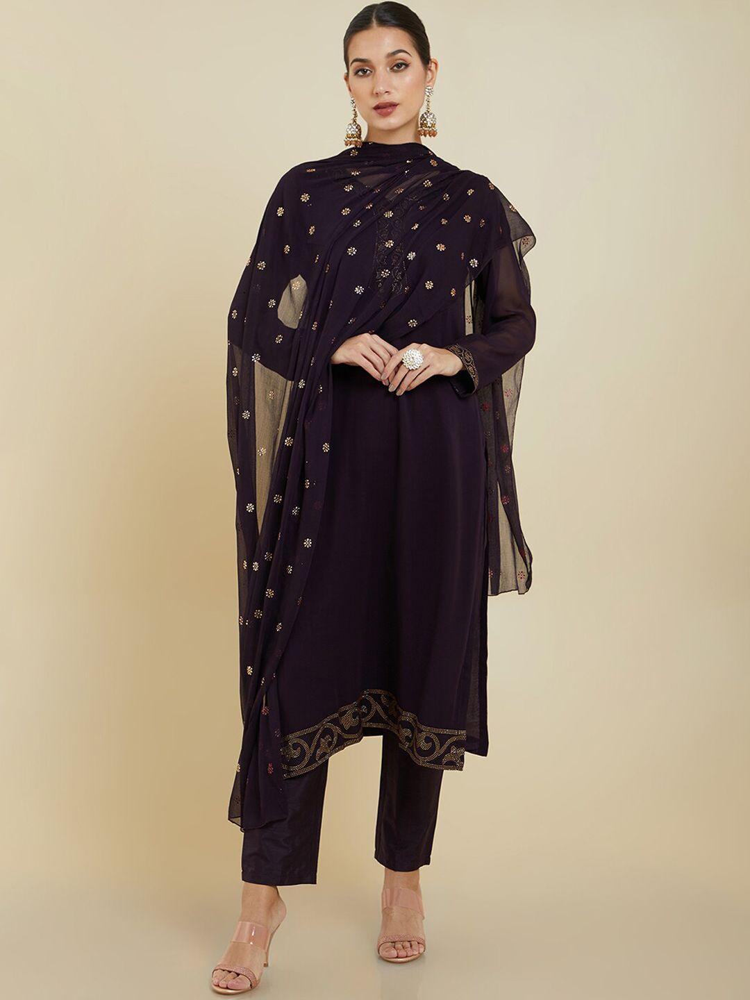 soch women beads and stones silk georgette kurta with trousers & with dupatta