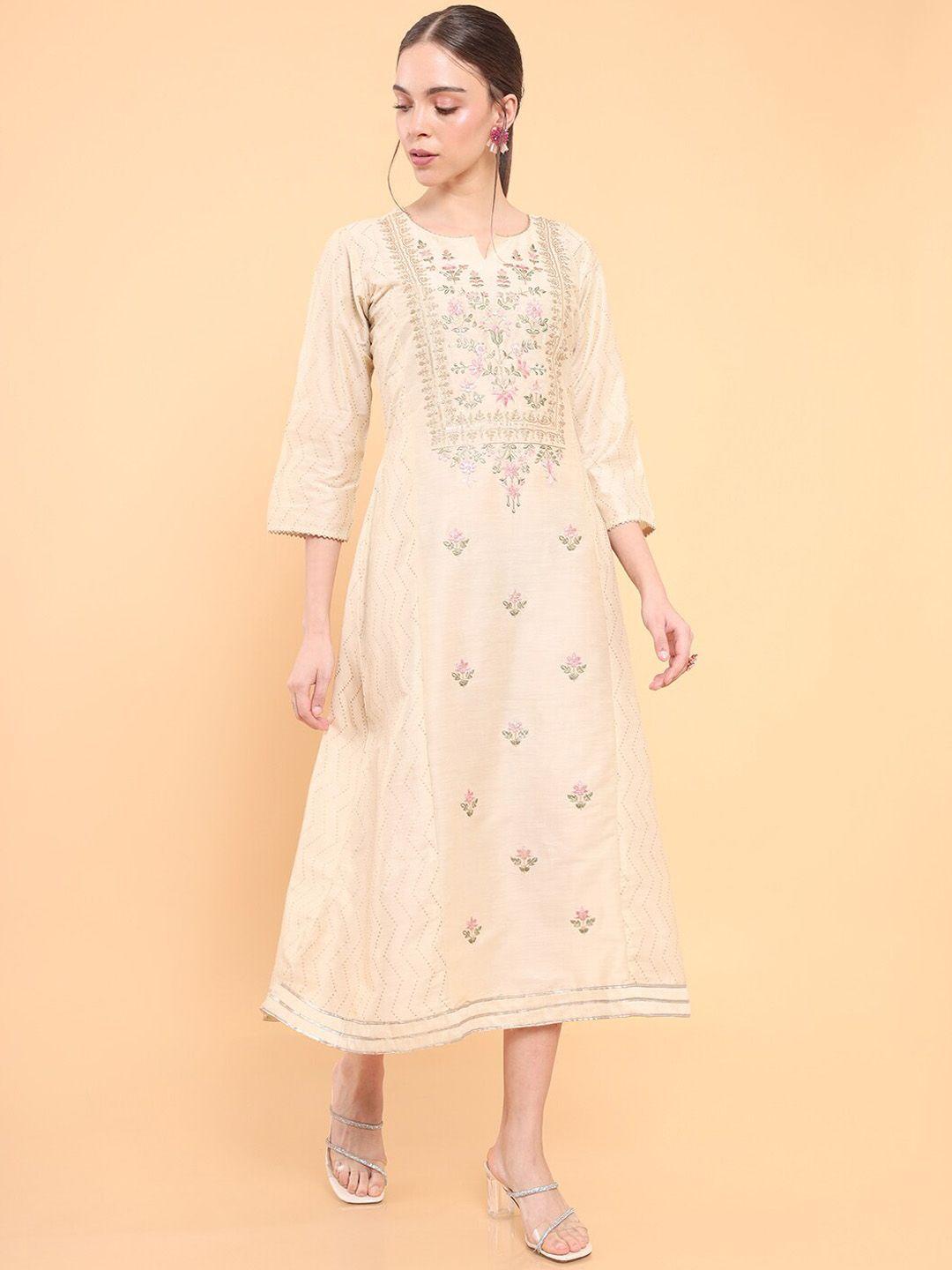 soch women beige floral embroidered ethnic dress