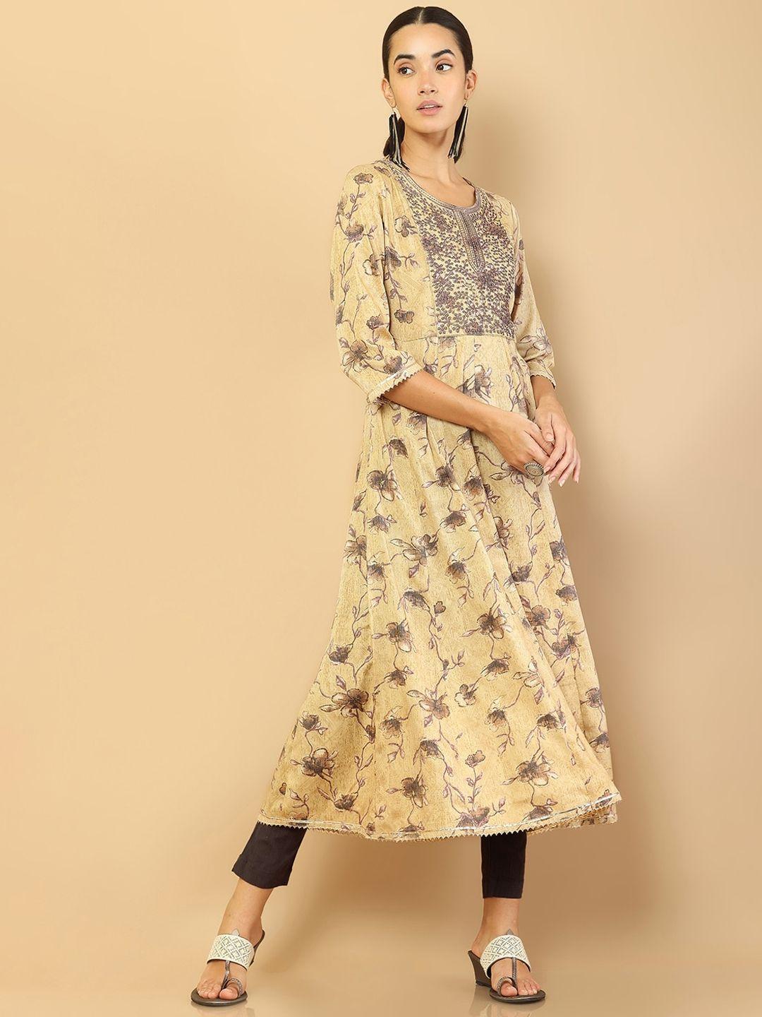 soch women beige printed floral anarkali kurta