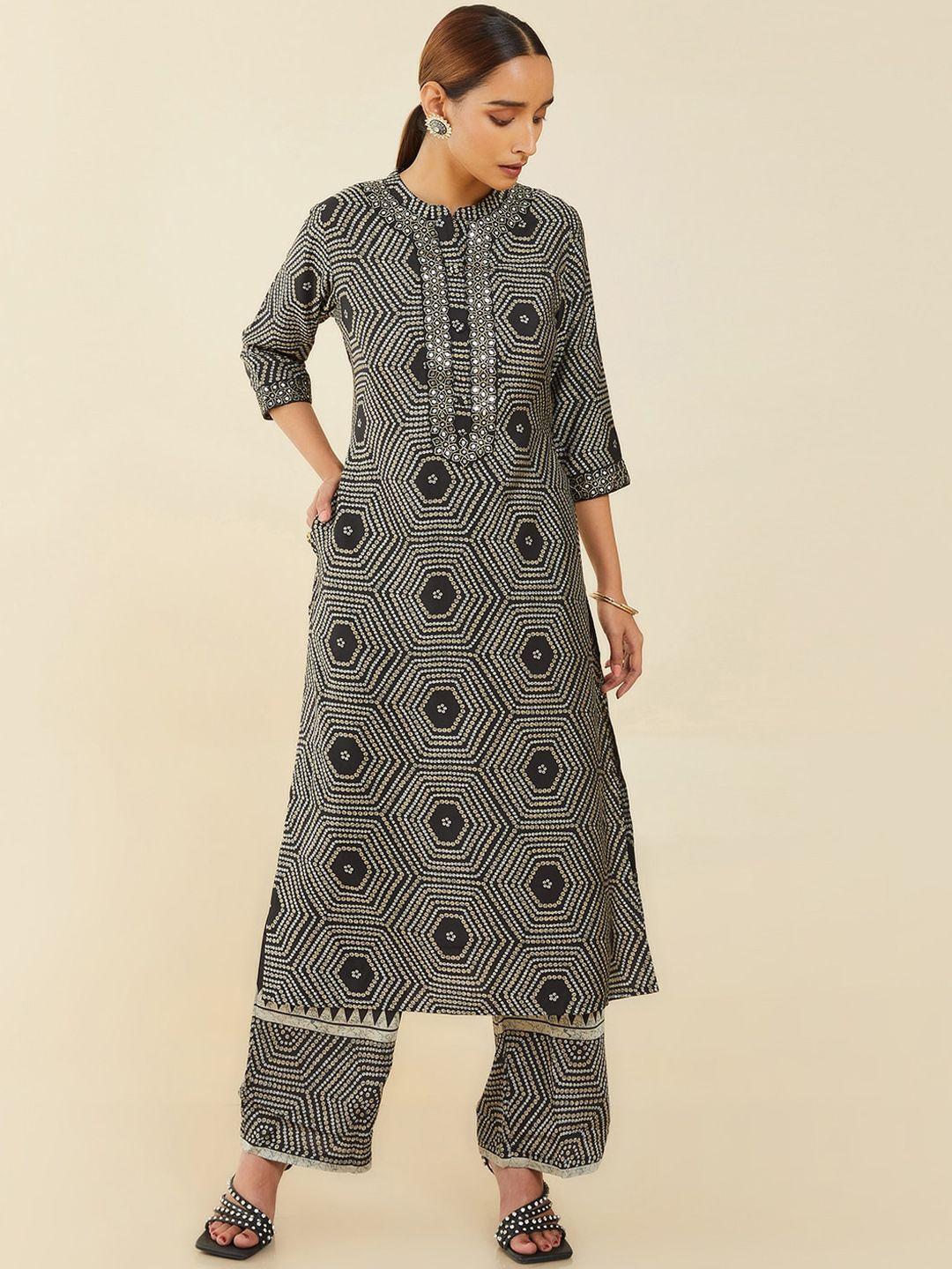 soch women black bandhani printed kurta with palazzos